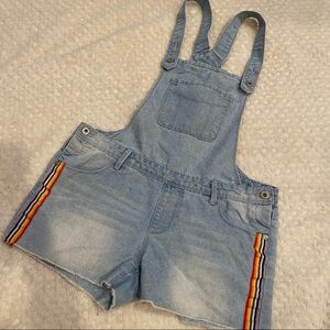 𝅺girls overall shorts with rainbow stripes